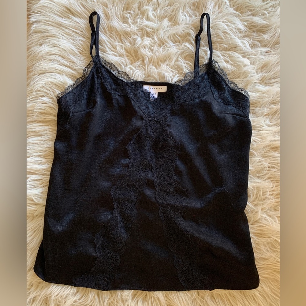Black TOPSHOP lace/silk cami. Size 6 EUC.